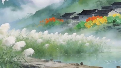 古风护眼树木山水带鱼屏