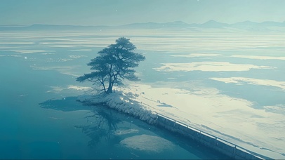 清新阳光冬日湖畔码头