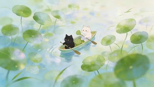 荷塘猫咪划船