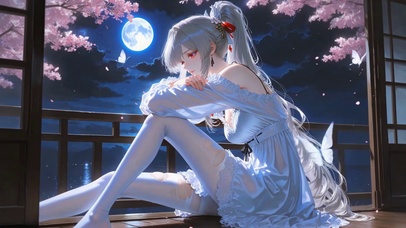 月夜樱花廊台绯雪