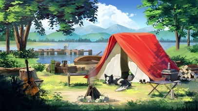 治愈插画湖畔露营