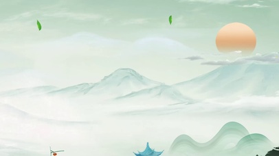 中国风古风绿色落叶山水