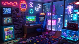 科幻霓虹游戏房间