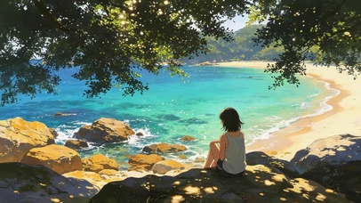 海边树下女孩