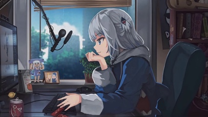 雨天工作的少女