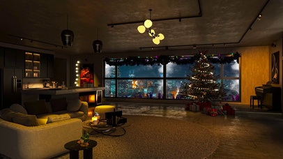 唯美冬日雪天城市公寓