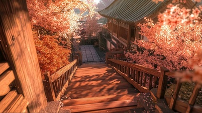 俯瞰日系樱花小镇美景