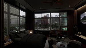 4k城市卧室雨