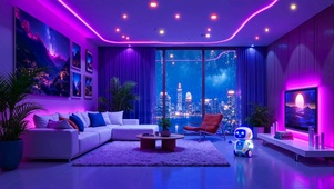 科技雨夜霓虹房间