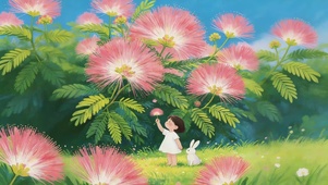 鲜花树下女孩
