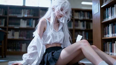 学园图书馆的随性阅长腿美女