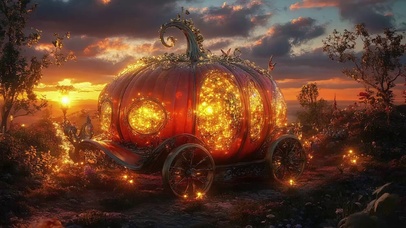 黄昏浪漫万圣南瓜马车