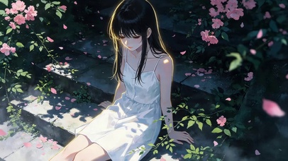 鲜花台阶上女孩