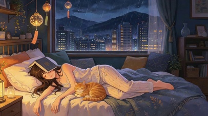 4K雨天看书睡着的女孩