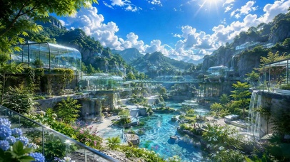 晴日碧水青山梦幻山谷