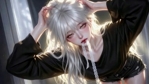 银发慵懒二次元扎发美女