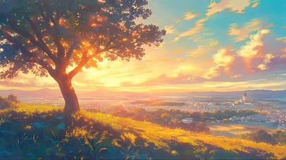 俯瞰落日城市全景