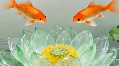 池塘荷花游鱼带鱼屏