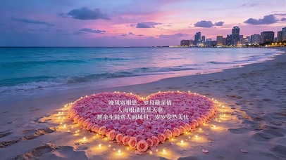 黄昏沙滩爱心玫瑰