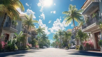 夏日灿烂阳光度假小镇