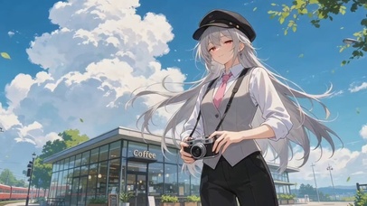 户外胶片相机少女场景
