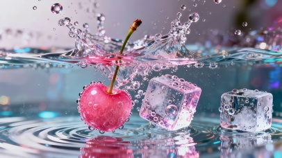 水面冰块樱桃