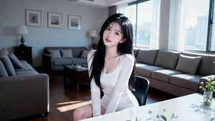 夏日阳光明媚的会客厅中清纯少女