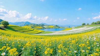 护眼蓝天下绝美田园风光