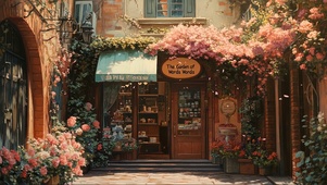 静谧城市转角樱花商店