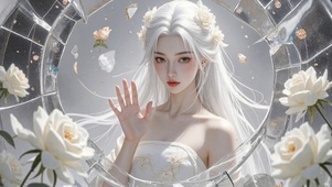 花海中的白发少女