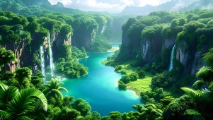 绿色护眼山水瀑布