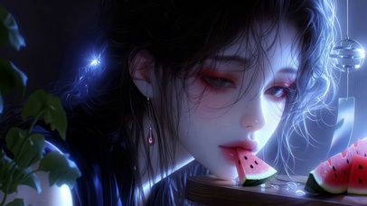 蓝调氛围感吃瓜美少女