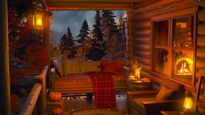 秋林雨天温馨小屋