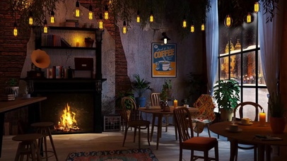 冬季壁炉咖啡厅