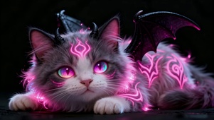 粉色光纹与蝙蝠翼萌系喵星人魔王