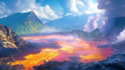 蓝天云雾火山岛