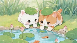 池塘边的猫咪