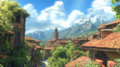 蓝天白云塞外静谧小镇