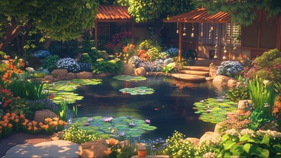 古风夏日庭院荷花池塘