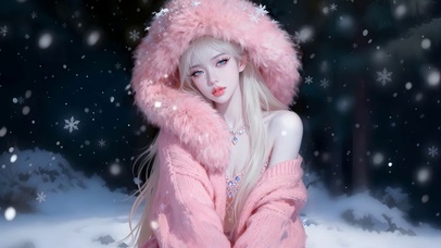 森林雪景粉色系美少女