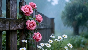篱边雨玫瑰 听雨