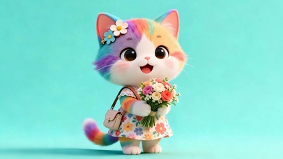 拿着鲜花猫咪