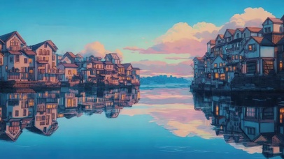 古城水乡小镇水光倒影