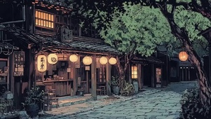 夜晚古镇静谧温馨酒馆