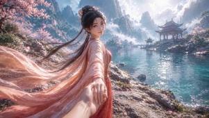 古风美女牵你共赏春日山河