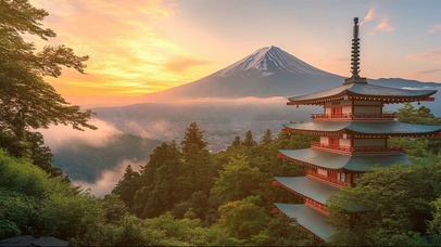 高山云雾山顶古建