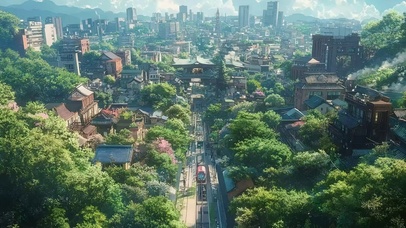  夏日绿色生态氧气城市