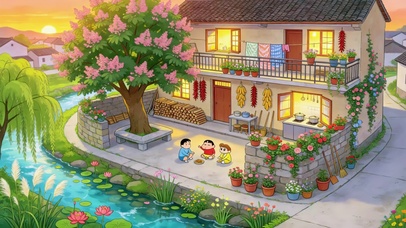 花香小院黄昏