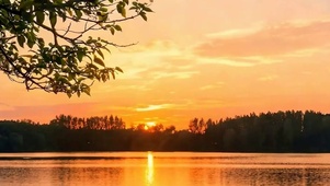 夕阳湖面带鱼屏