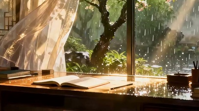 古风雨天带鱼屏